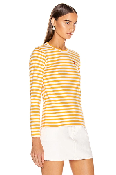 Shop Comme Des Garçons Play Comme Des Garcons Play Small Red Heart Striped Tee In Yellow