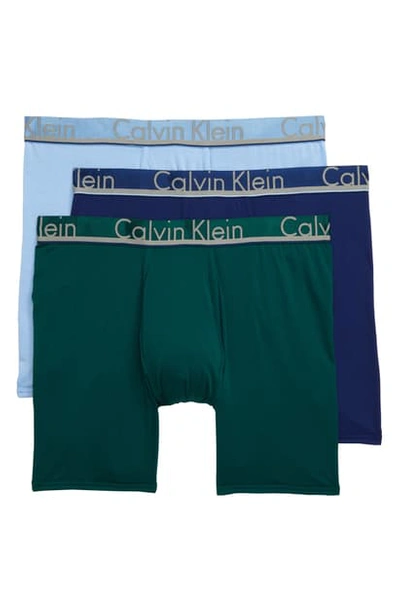 Shop Calvin Klein 3-pack Comfort Microfiber Boxer Briefs In Forest/ Wedgewood/ Blue