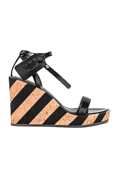 Shop Off-white Striped Wedge Sandal In Black