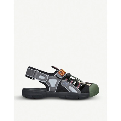 Shop Gucci Tinsel Mesh And Leather Sandals In Blk/other