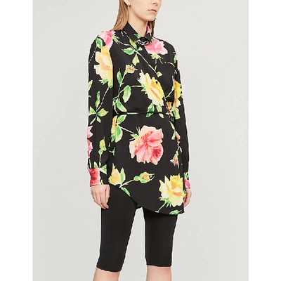 Shop Off-white Floral-print Crepe Wrap Shirt In Black White