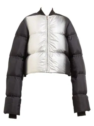 Shop Rick Owens Cropped Duvet Down Puffer Jacket In Silver Degrade