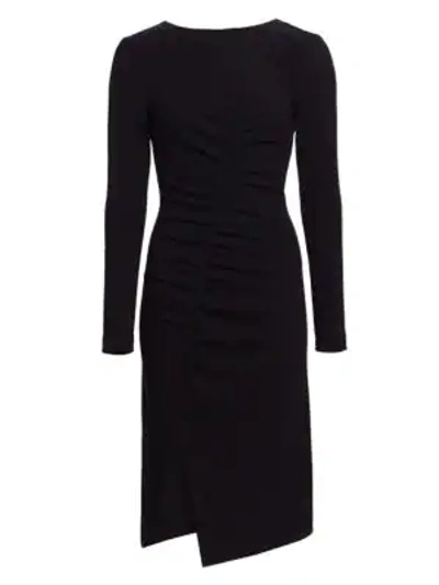 Shop Akris Punto Asymmetric Ruched Jersey Midi Dress In Black