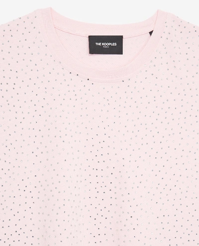 Shop The Kooples Pink Cotton T-shirt With Rhinestones All Over In Rosa