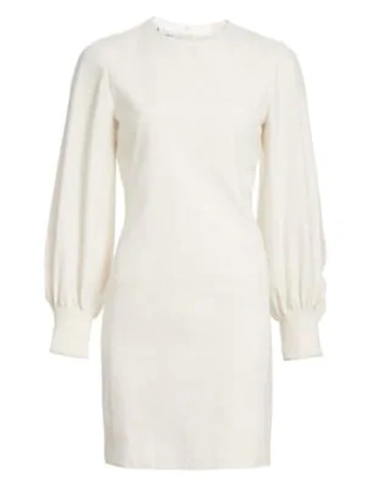 Shop Akris Punto Puff-sleeve Wool Flannel Shift Dress In Cream