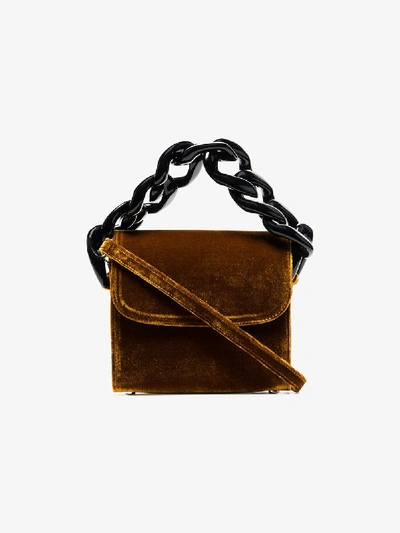 Shop Marques' Almeida Marques'almeida Brown Chain-embellished Velvet Cross-body Bag