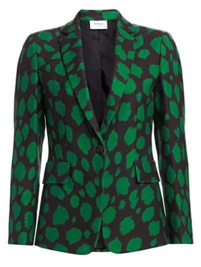 Shop Akris Punto Leo-print Wool Jersey Blazer In Black Emerald