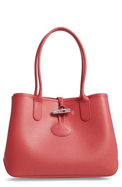 Shop Longchamp Roseau Leather Tote - Red In Fig