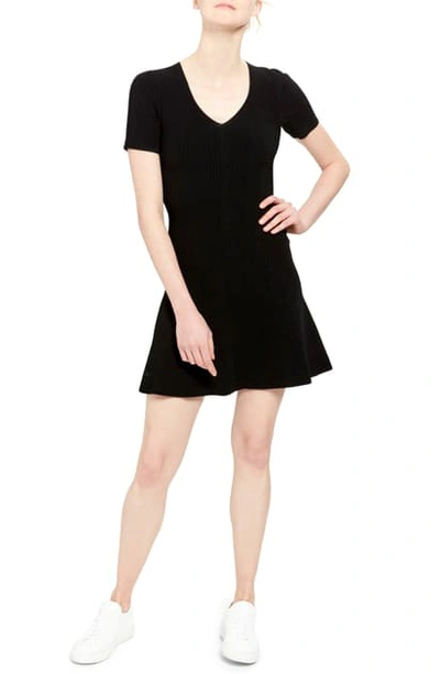 Shop Theory Ribbed Flare Minidress In Black