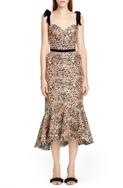 Shop Johanna Ortiz Jaguar Print Tie Strap Midi Dress In Leopard Blush