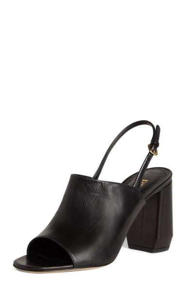 Shop Prada Shield Slingback Sandal In Black Leather