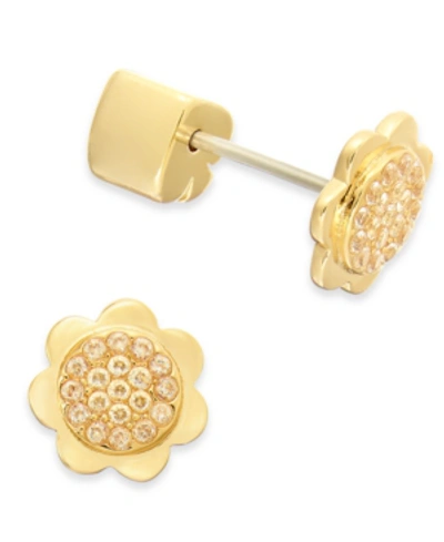 Shop Kate Spade New York Gold-tone Flower Stud Earrings In Clear/gold