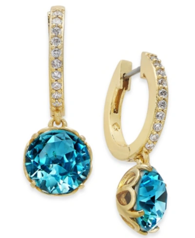 Shop Kate Spade Crystal Huggie Hoop Earrings In Aquamarine
