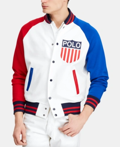 Shop Polo Ralph Lauren Men's Polo Shield Chariots Baseball Jacket In White Multi