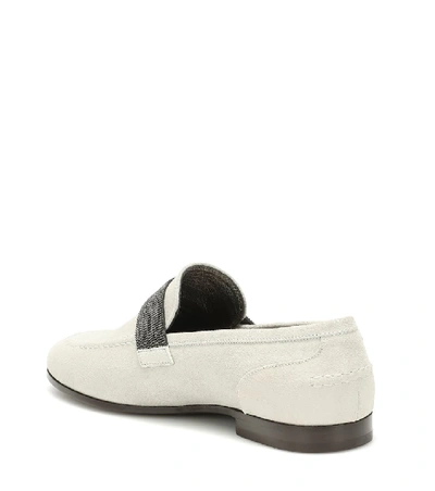 Shop Brunello Cucinelli Embellished Suede Loafers In Grey