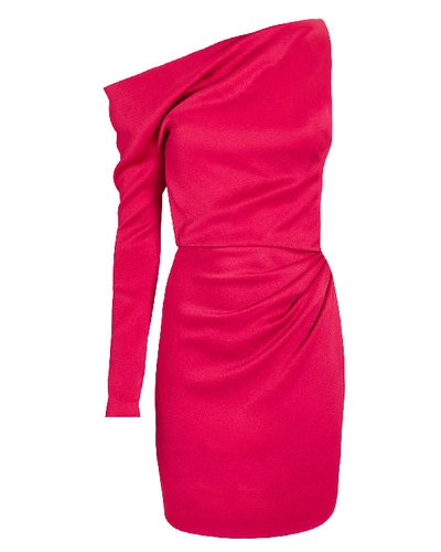 Shop Cushnie Satin One-sleeve Mini Dress In Red