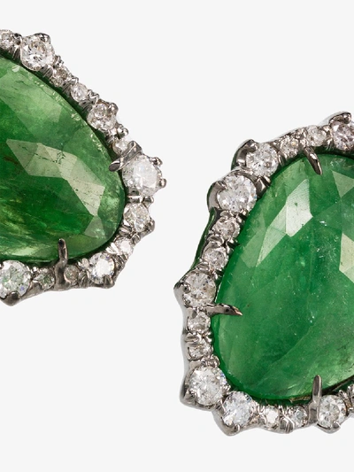 Shop Kimberly Mcdonald 18k White Gold Diamond Earrings In Green