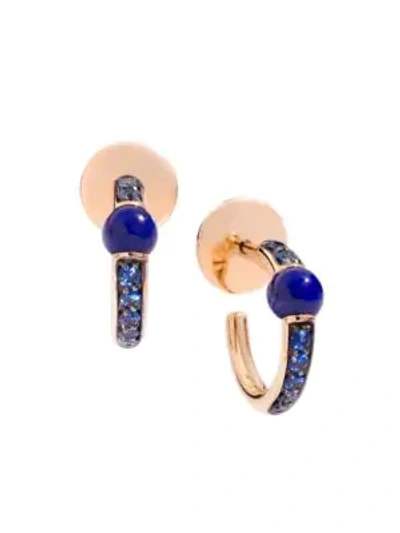Shop Pomellato M'ama Non M'ama 18k Rose Gold Lapis & Blue Sapphire Hoop Earrings