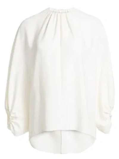 Shop Oscar De La Renta Stretch Silk Bubble Sleeve Blouse In Ivory
