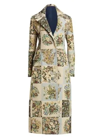 Shop Oscar De La Renta Patchwork Floral Long Coat In Ecru Multi