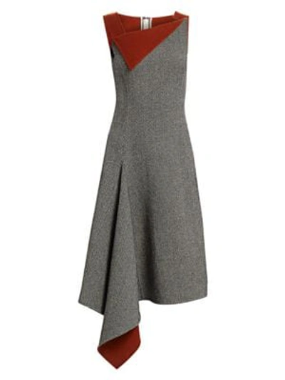 Shop Oscar De La Renta Asymmetric Knit Wool & Cashmere Dress In Black Cumin