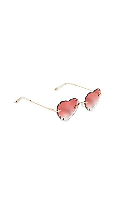 Shop Chloé Rosie Scalloped Heart Sunglasses In Gold/gradient Coral