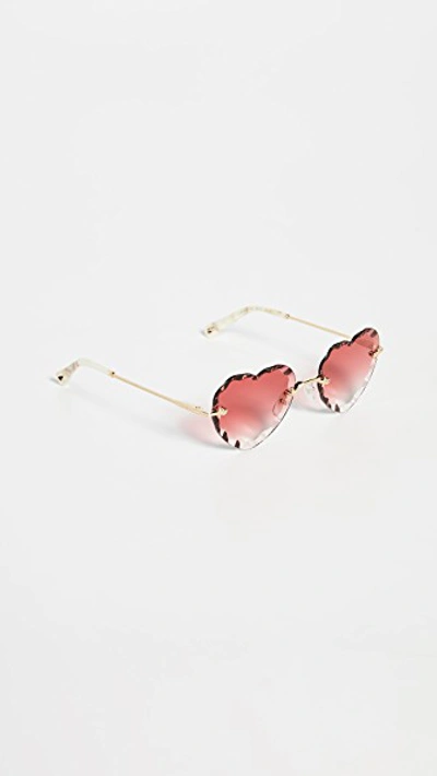 Shop Chloé Rosie Scalloped Heart Sunglasses In Gold/gradient Coral