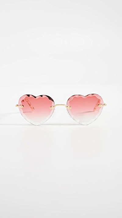 Shop Chloé Rosie Scalloped Heart Sunglasses In Gold/gradient Coral