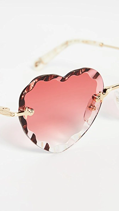Shop Chloé Rosie Scalloped Heart Sunglasses In Gold/gradient Coral