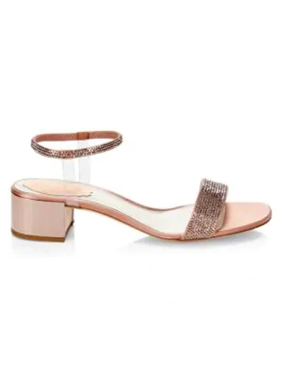 Shop René Caovilla Crystal-embellished Block Heel Sandals In Rose