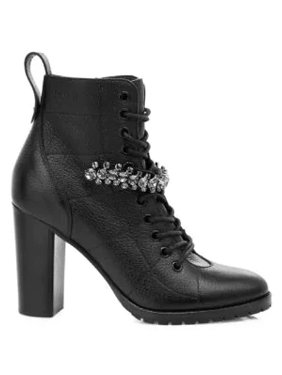 Shop Jimmy Choo Cruz Jewelled Leather Combat Boots In Black