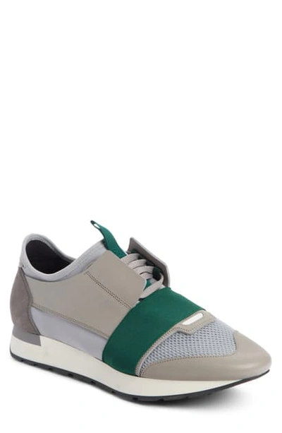 Balenciaga Men's Race Runner Mesh & Leather Sneakers In Grey/ Green |  ModeSens