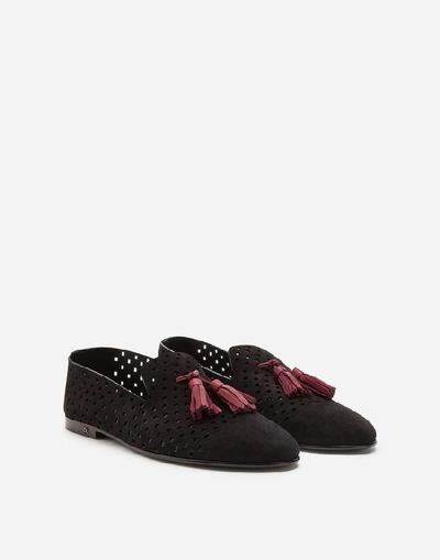 Shop Dolce & Gabbana Perforated Suede Young Pope Slippers In Black