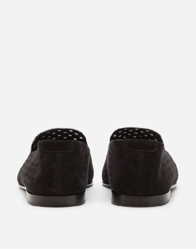 Shop Dolce & Gabbana Perforated Suede Young Pope Slippers In Black