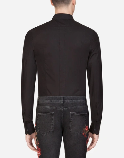 Shop Dolce & Gabbana Cotton Gold-fit Shirt With Rose Patches In Black