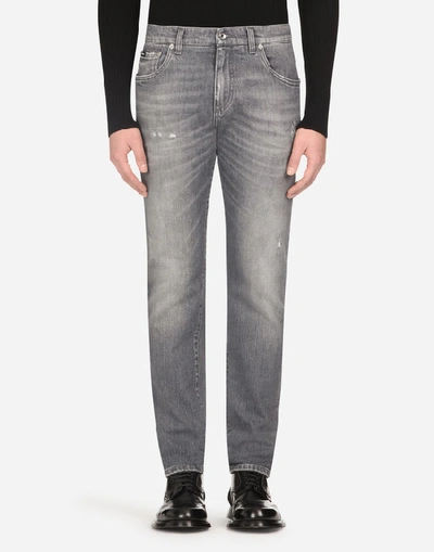 Shop Dolce & Gabbana Gray Slim-fit Stretch Jeans