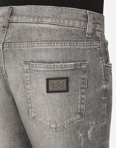 Shop Dolce & Gabbana Gray Slim-fit Stretch Jeans