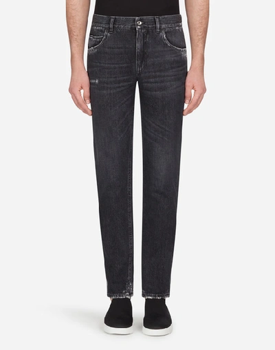 Shop Dolce & Gabbana Dark Gray Washed Regular-fit Jeans