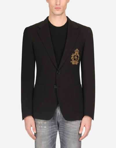 Shop Dolce & Gabbana Jersey Jacket With Patch In Black