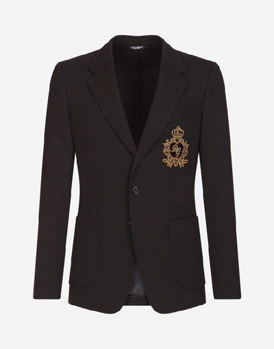 Shop Dolce & Gabbana Jersey Jacket With Patch In Black