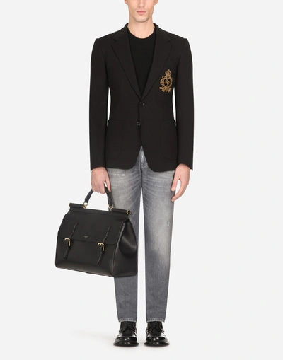 Shop Dolce & Gabbana Jersey Jacket With Patch In Black