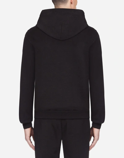 Shop Dolce & Gabbana Cotton Hoodie With Floral Patch In Black