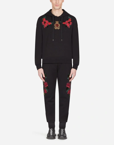 Shop Dolce & Gabbana Cotton Hoodie With Floral Patch In Black
