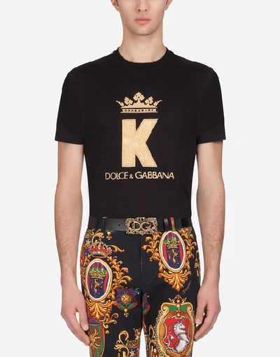Shop Dolce & Gabbana Cotton T-shirt With King Patch In Black