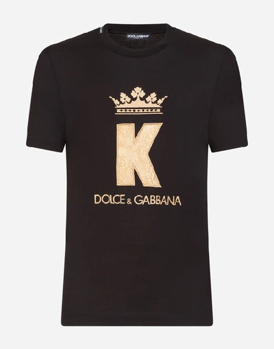 Shop Dolce & Gabbana Cotton T-shirt With King Patch In Black