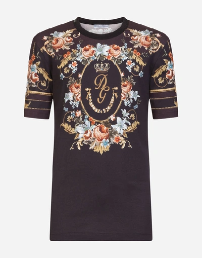 Shop Dolce & Gabbana Cotton T-shirt With Floral Print In Black