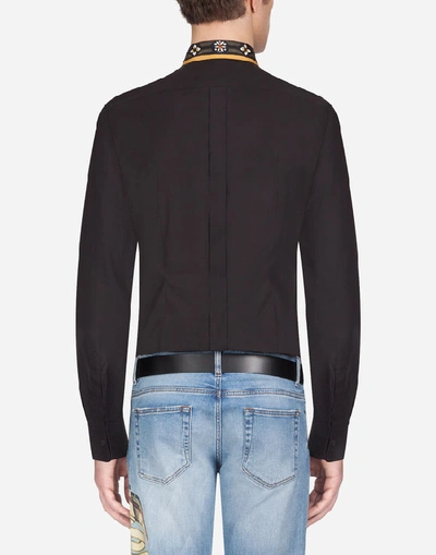 Shop Dolce & Gabbana Cotton Gold-fit Shirt With Printed Silk Placket In Black