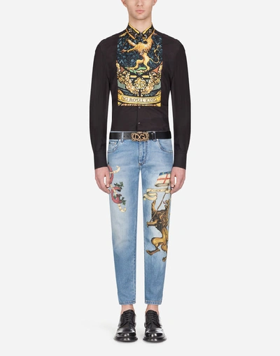 Shop Dolce & Gabbana Cotton Gold-fit Shirt With Printed Silk Placket In Black