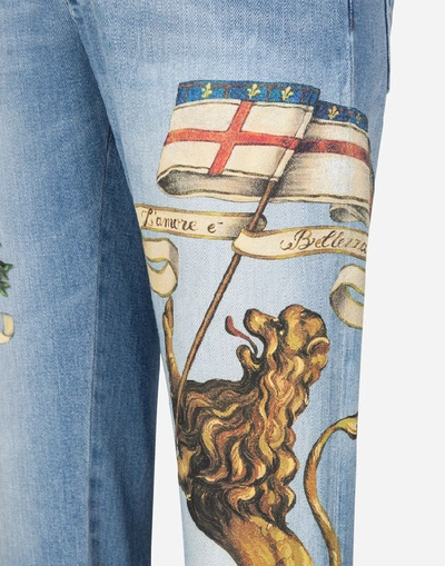 Shop Dolce & Gabbana Skinny Stretch Jeans With Dg Print In Light Blue