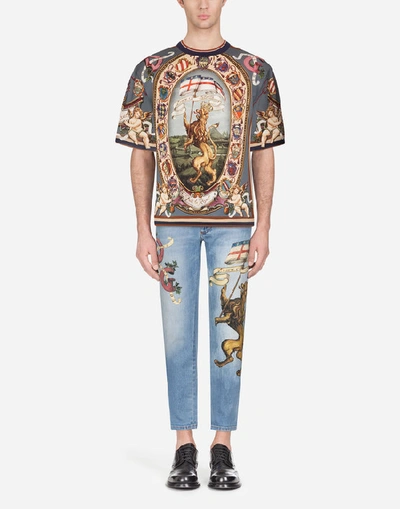 Shop Dolce & Gabbana Skinny Stretch Jeans With Dg Print In Light Blue